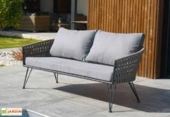 Salon De Jardin 4 Places En Acier Et Corde Tissée Capri -Hevea Jardin Magasin canape salon jardin acier capri