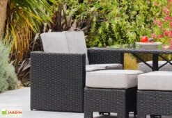 Salon De Jardin 8 Places En Aluminium Et Résine Tressée Océane Noir -Hevea Jardin Magasin canape salon jardin resine tressee