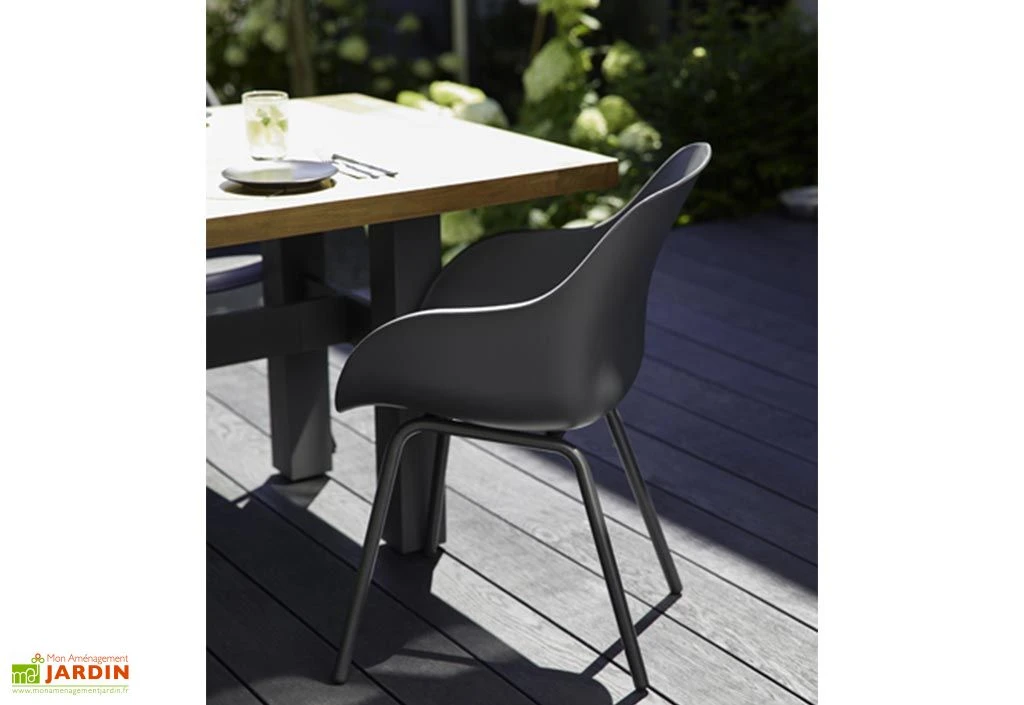 Ensemble Repas De Jardin 6 Personnes Aluminium, Teck Et Résine Anthracite 3 Ensemble Repas De Jardin 6 Personnes Aluminium, Teck Et Résine Anthracite – Image 3