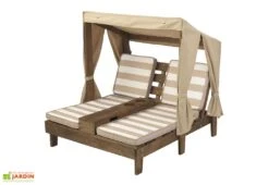 KidKraft Chaise Longue Double En Bois Pour Enfant + Auvent Et Coussins Marron -Hevea Jardin Magasin chaise longue double enfant bois toile expresso