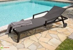 Chaise Longue En Aluminium Et Textilène Ibiza -Hevea Jardin Magasin chaise longue roulette alu noir 1