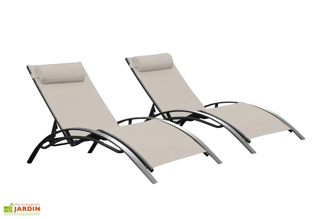 Lot De 2 Bains De Soleil En Aluminium Et Textilène – Monaco 2 Lot De 2 Bains De Soleil En Aluminium Et Textilène – Monaco – Image 2