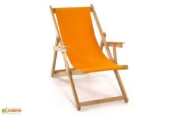 Chilienne En Bois Et Coton Avec Accoudoirs Lona – Tissu Uni -Hevea Jardin Magasin chilienne bois tissu lona uni orange
