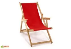 Chilienne En Bois Et Coton Avec Accoudoirs Lona – Tissu Uni -Hevea Jardin Magasin chilienne bois tissu lona uni rouge