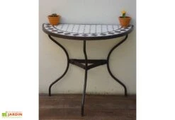 Console De Jardin Demi-Lune En Métal Et Mosaïque 45 X 90 Cm