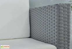 Salon De Jardin 4 Places En Aluminium Et Résine Tressée - Belem 9 Salon De Jardin 4 Places En Aluminium Et Résine Tressée - Belem -Hevea Jardin Magasin detail accoudoir fauteuil jardin resine tressee gris