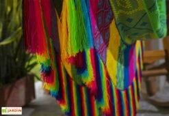 Hamac Double En Tissu Fait Main 1,80 X 2,40 M - Medellin XXL -Hevea Jardin Magasin detail franges toile hamac medellin xxl