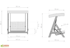 Balancelle De Jardin 2 Personnes - Bois Imprégné – Paris 1700 -Hevea Jardin Magasin dimensions balancelle jardin bois westmann as2051a