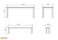 Table De Jardin En Bois Autoclave 200 Cm + 2 Bancs – Daugavpils -Hevea Jardin Magasin dimensions table bancs jardin bois ekju 253654