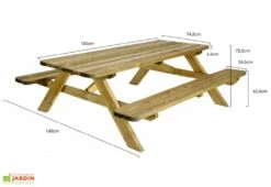 Table De Pique-Nique En Bois Traité Robuste - 6 Places -Hevea Jardin Magasin dimensions table de jardin en bois traite robuste 6 places jardipolys