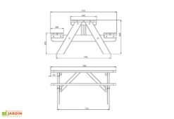 Table De Pique-nique Pour Enfant En Bois Massif – 90 X 90 X 45 Cm -Hevea Jardin Magasin dimensions table pique nic bois enfant