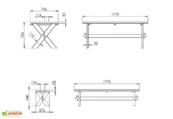 Table De Pique-nique En Bois Autoclave 177 Cm – Riga 7 Table De Pique-nique En Bois Autoclave 177 Cm – Riga -Hevea Jardin Magasin dimensions table pique nique bois croise ekju