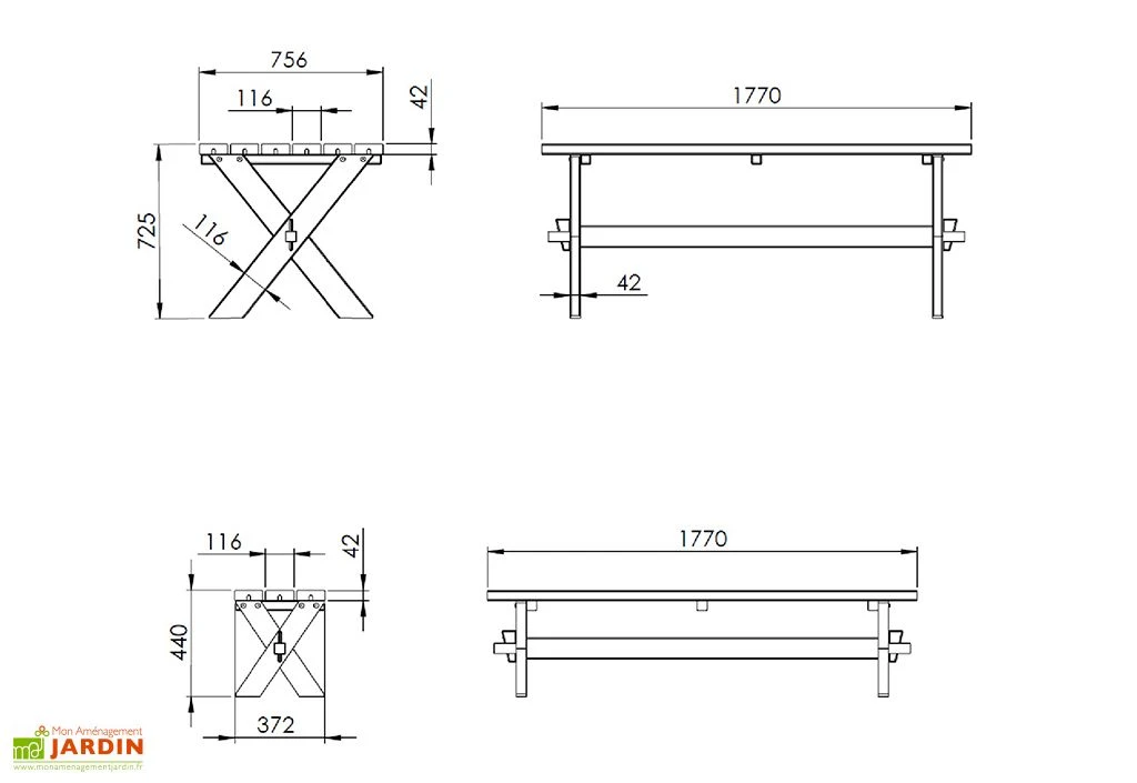 Table De Pique-nique En Bois Autoclave 177 Cm – Riga 4 Table De Pique-nique En Bois Autoclave 177 Cm – Riga – Image 4