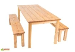 Table De Jardin En Bois Autoclave 200 Cm + 2 Bancs – Daugavpils -Hevea Jardin Magasin ensemble jardin table bancs bois ekju 253654