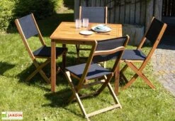 Salon De Jardin Carré 4 Places En Bois D'acacia -Hevea Jardin Magasin ensemble mobilier jardin acacia t4c4 6