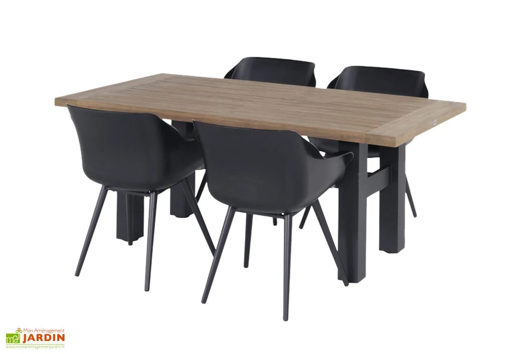 Ensemble Repas De Jardin 4 Personnes En Aluminium, Teck Et Résine 1 Ensemble Repas De Jardin 4 Personnes En Aluminium, Teck Et Résine