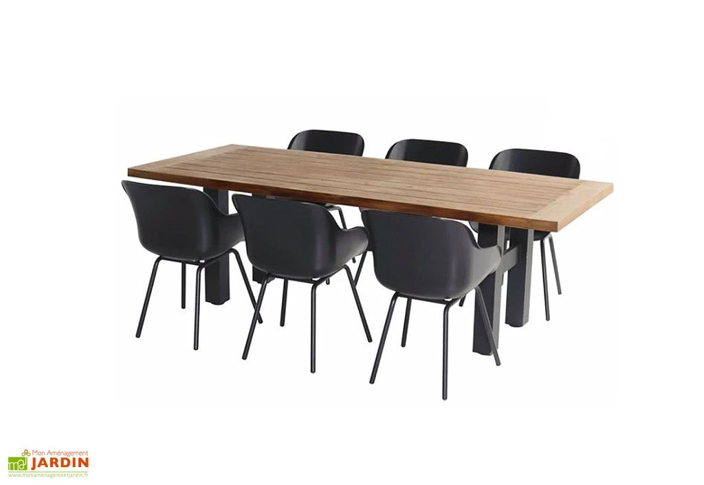 Ensemble Repas De Jardin 6 Personnes Aluminium, Teck Et Résine Anthracite 1 Ensemble Repas De Jardin 6 Personnes Aluminium, Teck Et Résine Anthracite