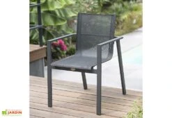 Fauteuil En Aluminium Et Textilène Anthracite Miami -Hevea Jardin Magasin fauteuil empilable 2