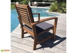 Salon De Jardin En Bois D’acacia Sassari – 4 Places -Hevea Jardin Magasin fauteuil jardin bois coussin anthracite