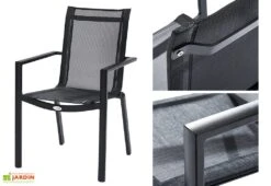 Salon De Jardin HPL Star : Table Extensible Alu + 8 Fauteuils -Hevea Jardin Magasin fauteuil salon de jardin hpl aluminium textilene noir