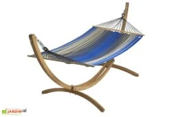 Ensemble Hamac En Tissu Et Support En Bois – Set EsKapade 8 Ensemble Hamac En Tissu Et Support En Bois – Set EsKapade -Hevea Jardin Magasin hamac set eskapade lit jardin bleu royal 1