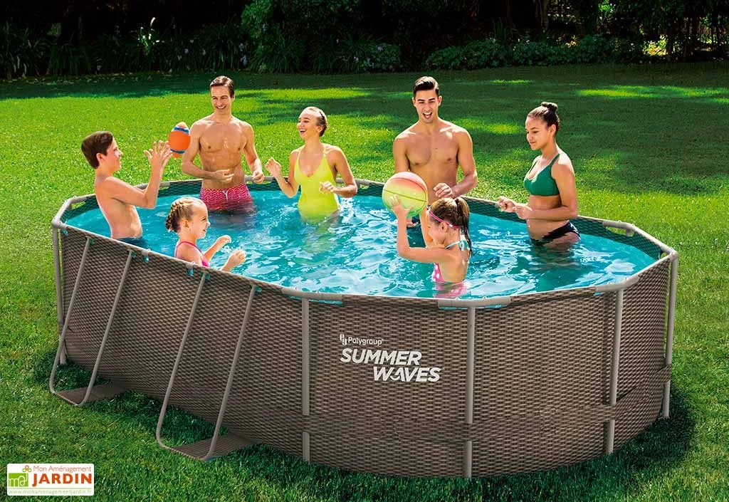 Summer Waves Piscine Hors-sol Tubulaire Ovale - 4,88 X 3,05 X 1,07 M – PVC Aspect Tressé 1 Summer Waves Piscine Hors-sol Tubulaire Ovale - 4,88 X 3,05 X 1,07 M – PVC Aspect Tressé