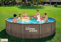 Summer Waves Piscine Hors-sol Tubulaire Ronde ∅366 X 91 Cm – PVC Aspect Tressé