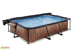 EXIT TOYS Piscine Hors Sol Tubulaire Rectangulaire – 220 X 150 X 65 Cm + Ombrage -Hevea Jardin Magasin piscine tubulaire effet bois exit toys voile ombrage ouvert