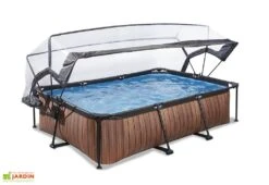 EXIT TOYS Piscine Hors Sol Tubulaire Rectangulaire – 220 X 150 X 65 Cm + Dôme -Hevea Jardin Magasin piscine tubulaire exit toys wood 150x220cm dome