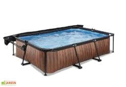 EXIT TOYS Piscine Hors Sol Tubulaire Rectangulaire – 300 X 200 X 65 Cm + Ombrage -Hevea Jardin Magasin piscine tubulaire rectangulaire effet bois auvent ouvert