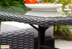 Salon De Jardin 8 Places En Aluminium Et Résine Tressée Océane Noir -Hevea Jardin Magasin resine tressee plateau verre salon jardin
