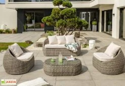 Salon De Jardin Résine Tressée 1/2 Ronde Grise Isa 4 Pièces