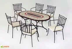 Hevea Salon De Jardin En Acier Avec Plateau En Mosaïque – 6 Fauteuils