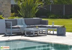 Salon De Jardin En Aluminium Barcelona : 1 Table + 2 Canapés + 1 Pouf