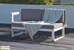Salon De Jardin En Aluminium Barcelona : 1 Table + 2 Canapés + 1 Pouf 8 Salon De Jardin En Aluminium Barcelona : 1 Table + 2 Canapés + 1 Pouf -Hevea Jardin Magasin salon de jardin barcelona canape 2 places aluminium blanc