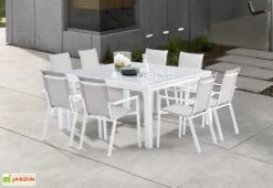 Salon De Jardin Carré WhiteStar : Table Extensible + 8 Fauteuils -Hevea Jardin Magasin salon de jardin carre whitestar 8 fauteuils aluminium