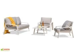 Salon De Jardin En Aluminium Blanc Table Canapé 5 Places - Ibiza