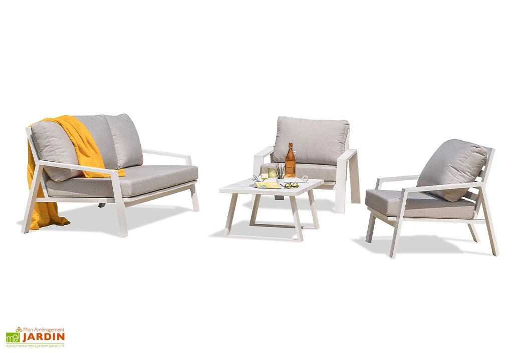 Salon De Jardin En Aluminium Blanc Table Canapé 5 Places - Ibiza 1 Salon De Jardin En Aluminium Blanc Table Canapé 5 Places - Ibiza