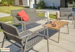 Salon De Jardin 4 Places En Inox Et Corde Tressée Concarneau -Hevea Jardin Magasin salon de jardin inox corde 8
