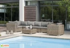 Salon De Jardin Résine Tressée Beige Montmartre - 7 Pièces