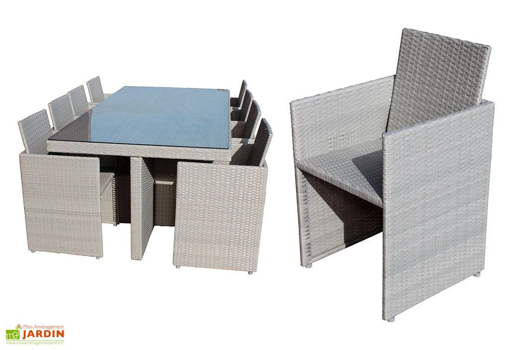Salon De Jardin En Résine Tressée Encastrable Gris : 1 Table + 8 Fts 5 Salon De Jardin En Résine Tressée Encastrable Gris : 1 Table + 8 Fts – Image 5