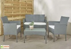 Salon De Jardin 4 Places En Aluminium Et Résine Tressée - Barcelone -Hevea Jardin Magasin salon jardin 4 places resine tressee barcelone gris