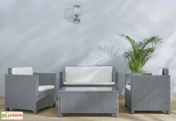 Salon De Jardin 4 Places En Aluminium Et Résine Tressée - Belem 8 Salon De Jardin 4 Places En Aluminium Et Résine Tressée - Belem -Hevea Jardin Magasin salon jardin 4 places resine tressee belem gris