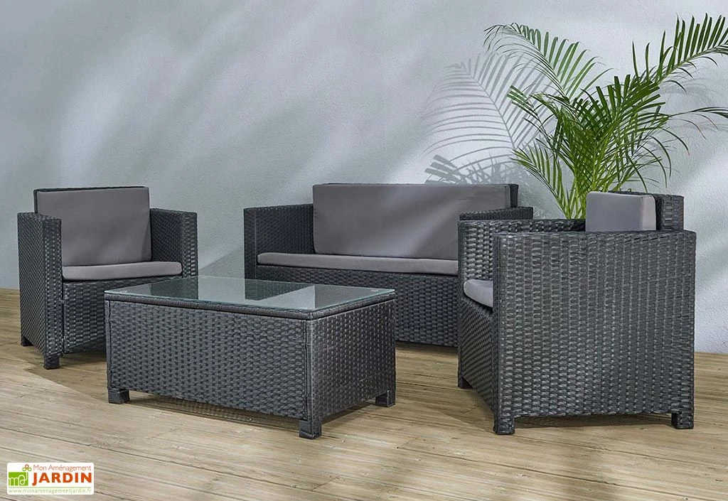 Salon De Jardin 4 Places En Aluminium Et Résine Tressée - Belem 1 Salon De Jardin 4 Places En Aluminium Et Résine Tressée - Belem