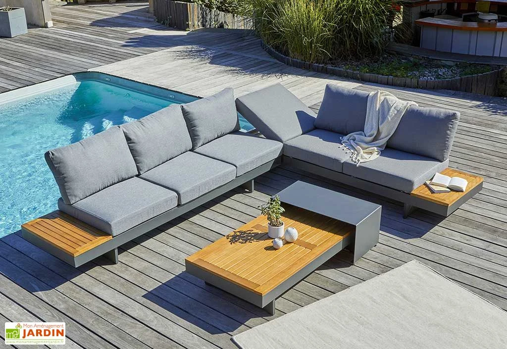 Salon De Jardin 6 Places En Aluminium Et Acacia - Vanuatu 2 Salon De Jardin 6 Places En Aluminium Et Acacia - Vanuatu – Image 2