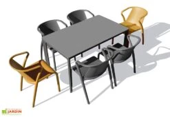 Salon De Jardin : 1 Table Aluminium 160 X 90 Cm + 6 Fauteuils – Fado -Hevea Jardin Magasin salon jardin 8 places aluminium gris anthracite