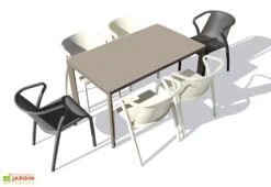 Salon De Jardin : 1 Table Aluminium 160 X 90 Cm + 6 Fauteuils – Fado -Hevea Jardin Magasin salon jardin 8 places aluminium taupe