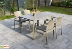 Salon De Jardin : 1 Table Aluminium 120 X 80 Cm + 4 Fauteuils – Dock -Hevea Jardin Magasin salon jardin alu 4 fauteuils taupe