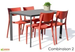 Salon De Jardin : 1 Table Aluminium 120 X 80 Cm + 4 Chaises – Town -Hevea Jardin Magasin salon jardin alu 4 places anthracite rouge
