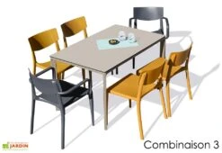 Salon De Jardin : 1 Table 160 X 90 Cm + 4 Chaises + 2 Fauteuils – Town -Hevea Jardin Magasin salon jardin alu 6 places taupe gris jaune